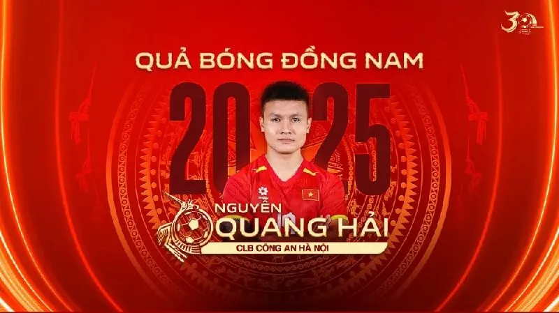 Quang Hải nhận giải Quả bóng đồng Việt Nam năm 2025