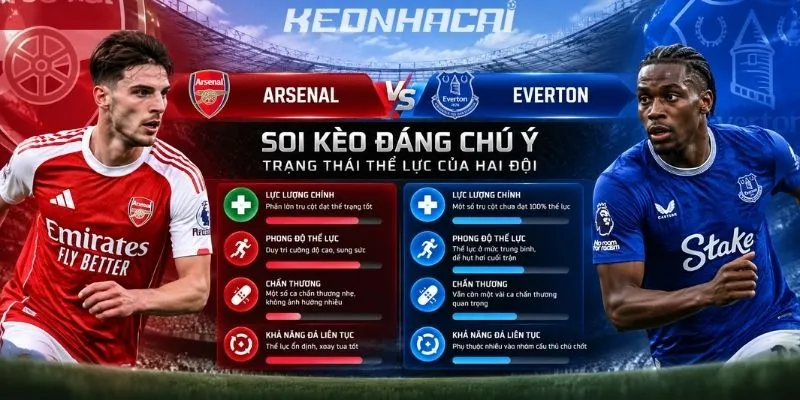 Soi kèo Arsenal vs Everton về trạng thái thể lực của hai đội
